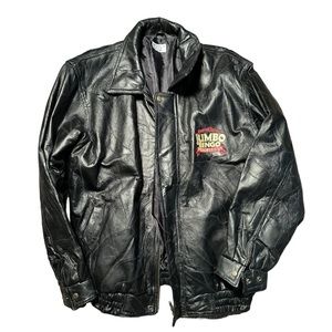 Black bomber patchwork leather jacket 
Size XL (mens sizing)